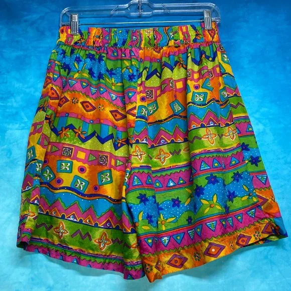 VTG OSCAR DE LA RENTA Expressions 100% Silk Women Elastic Waist Shorts sz S - Picture 4 of 4